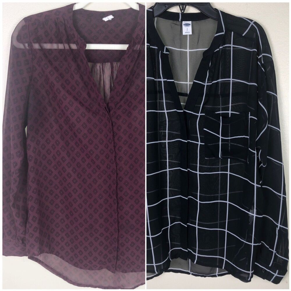 Old Navy Sheer Tops S Long Sleeves Popover Neck Bundle Black White Burgundy Red